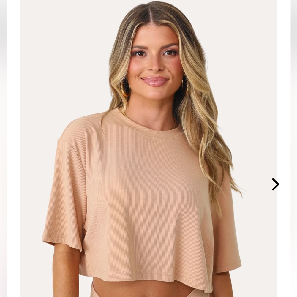 Kittenish Brown Sugar Tan Ribbed Crop Top